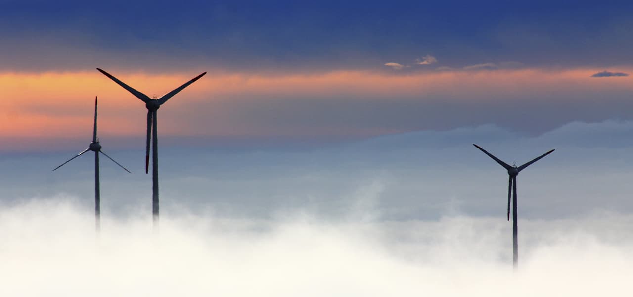 Wind turbines in the fog